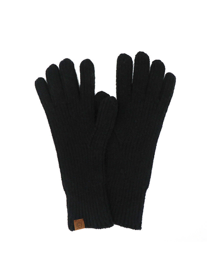 Black ribbed knit gloves with extended cuffs
