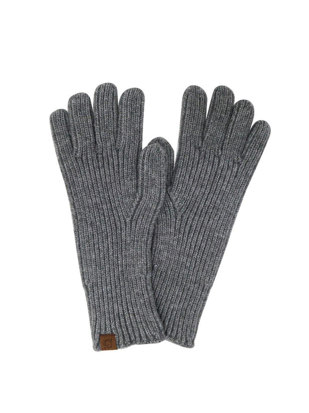 Gray ribbed knit gloves with extended cuffs