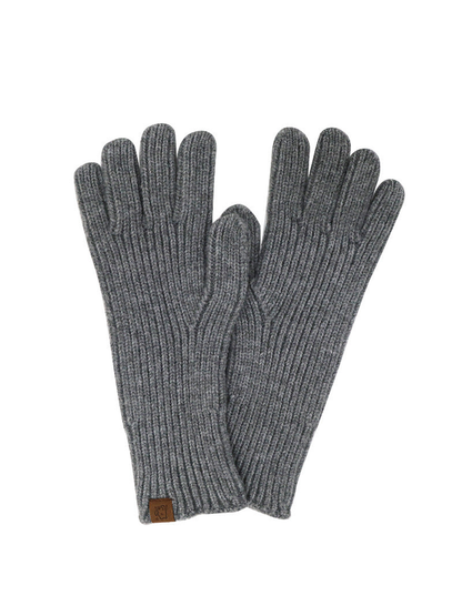 Gray ribbed knit gloves with extended cuffs
