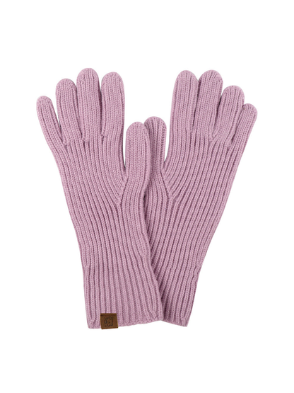 Light purple ribbed knit gloves with extended cuffs