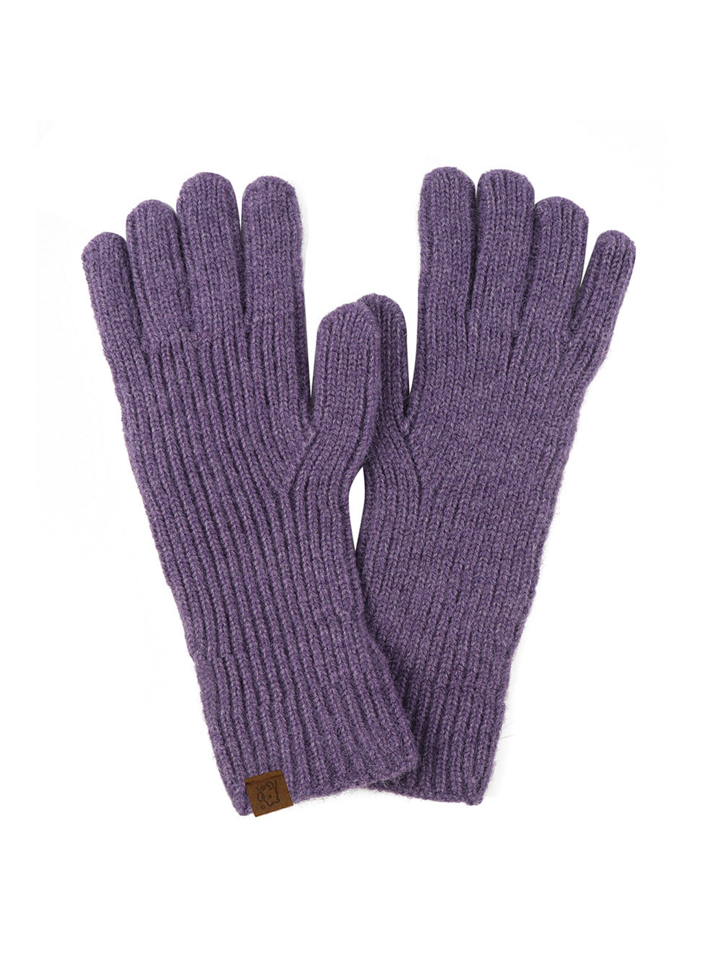 Purple ribbed knit gloves with extended cuffs