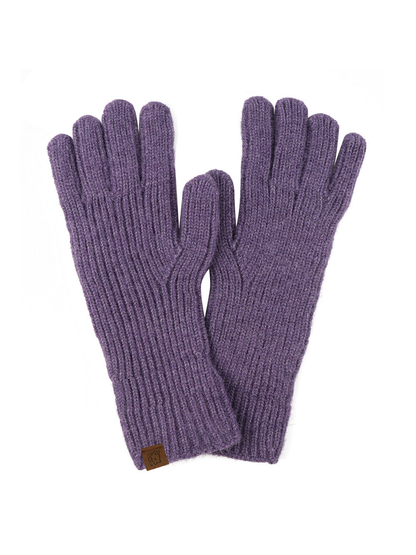 Purple ribbed knit gloves with extended cuffs