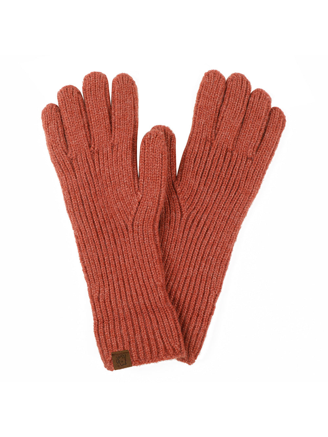 Heathered rust red ribbed knit gloves with extended cuffs
