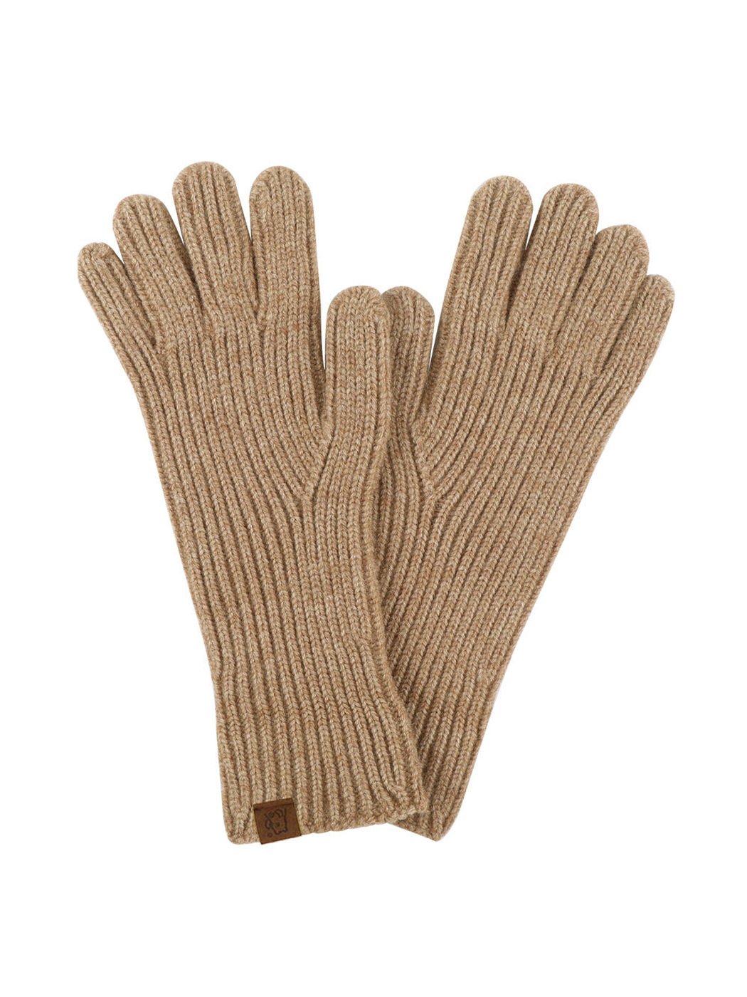 Heathered camel ribbed knit gloves with extended cuffs