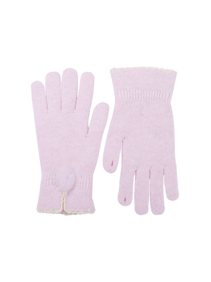 Light purple knit gloves with split cuffs and pom-pom accents