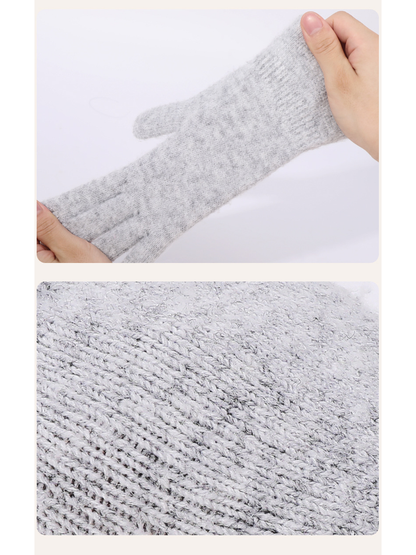 Glove stretched above a close-up of the knit texture
