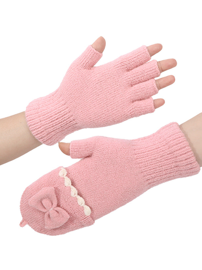 Pink convertible fingerless gloves shown with the mitten flap open and closed