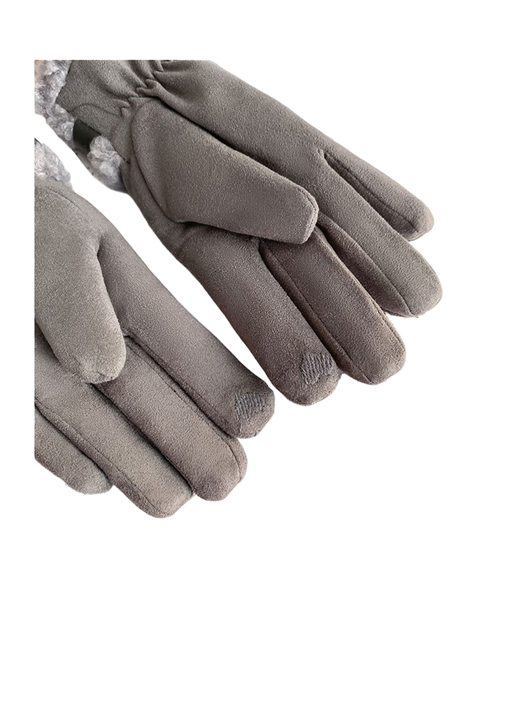 Close-up of gray glove fingertips and fine surface texture
