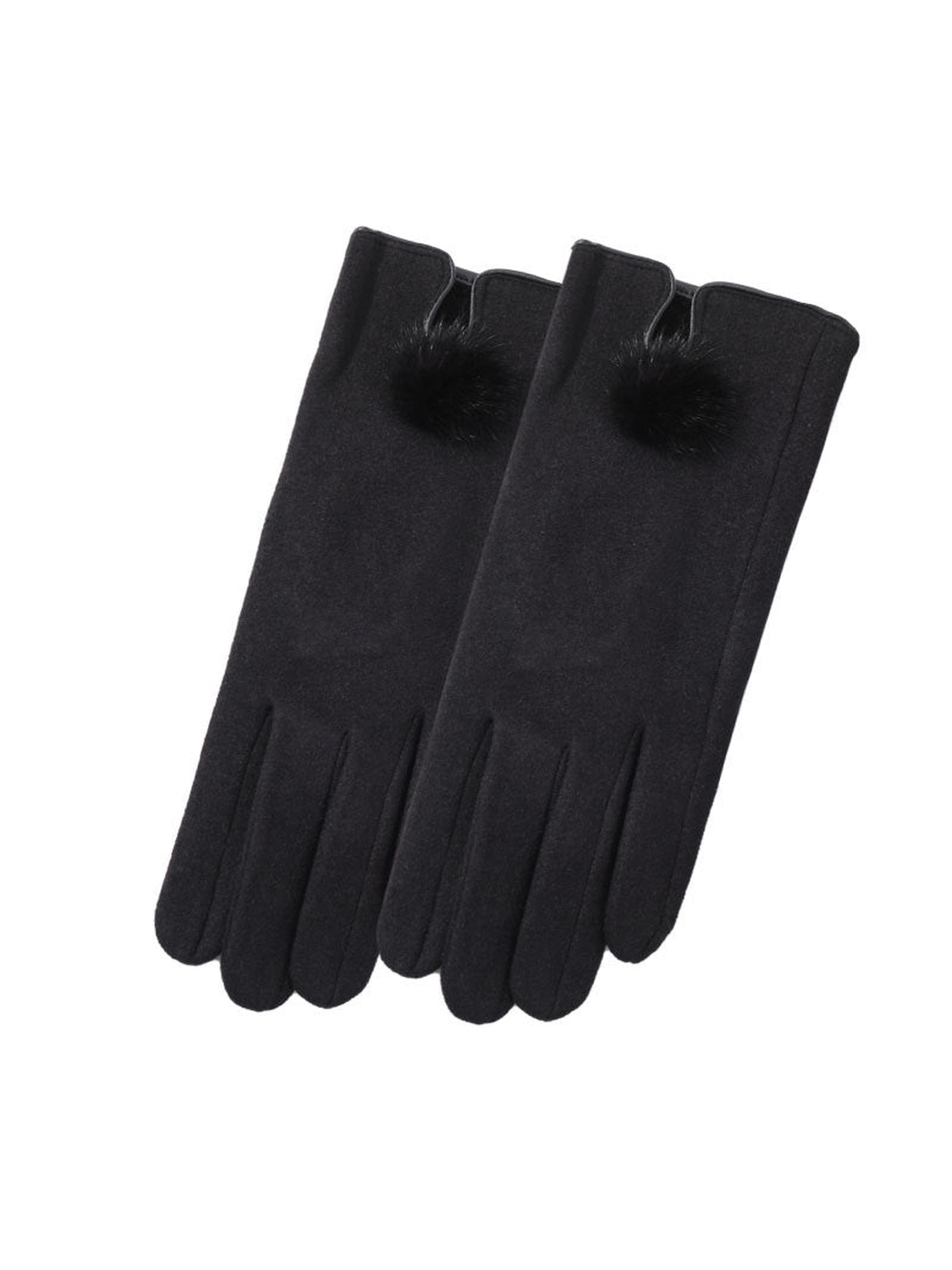 Black gloves with split cuffs and pom-pom accents
