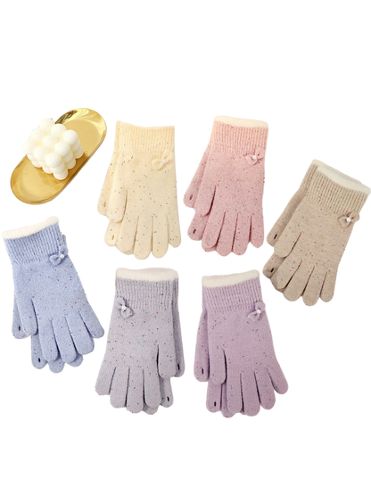 Pastel speckled gloves in multiple colors arranged together