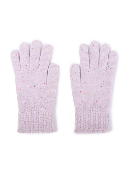 Light purple speckled gloves with textured cuffs, front pair view