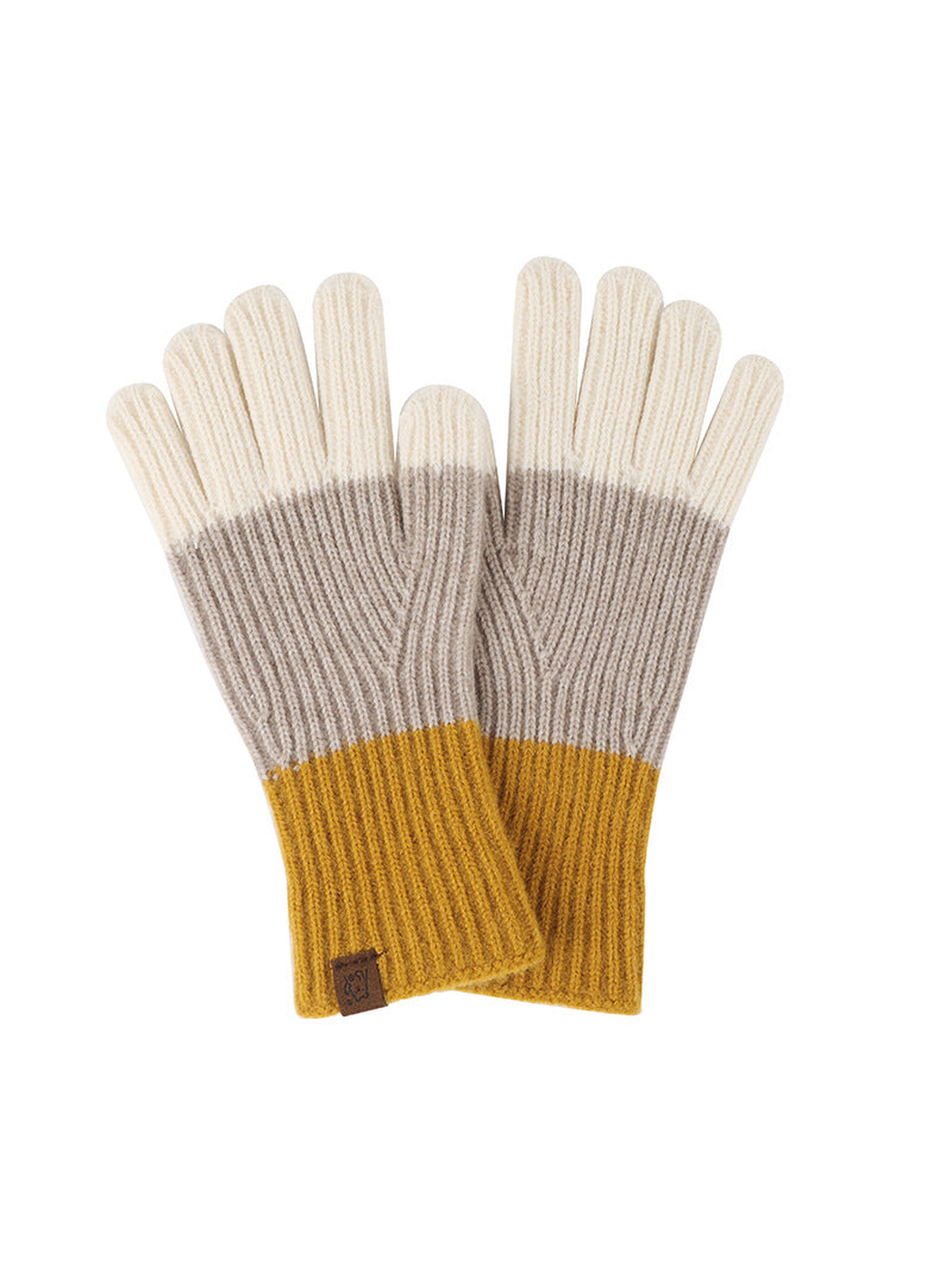 Mustard, greige and ivory colorblock ribbed gloves
