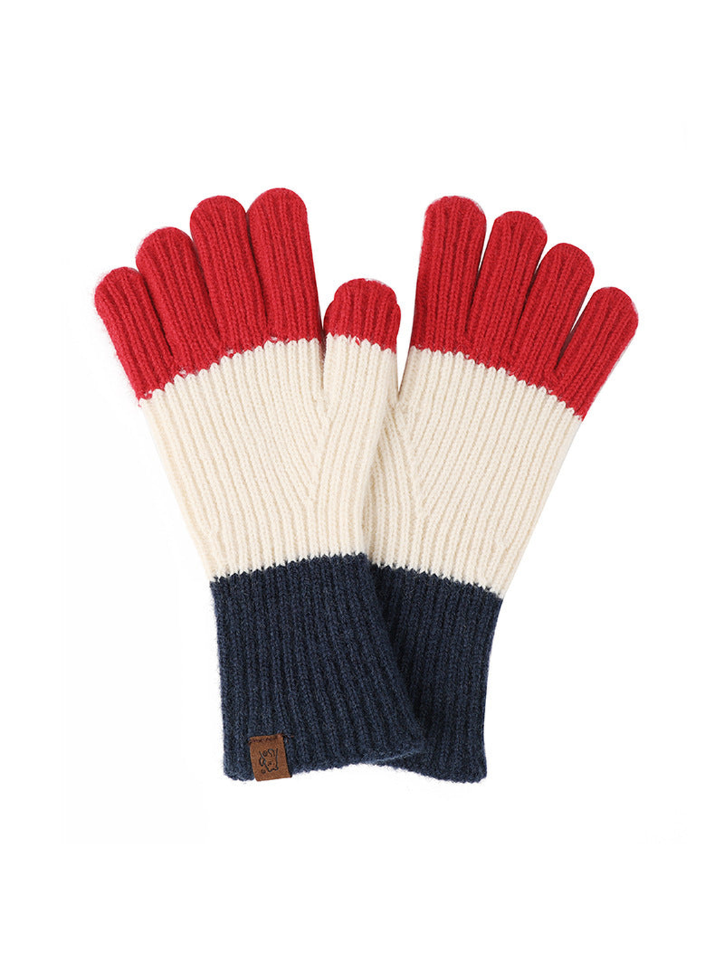 Navy, ivory and red colorblock ribbed gloves