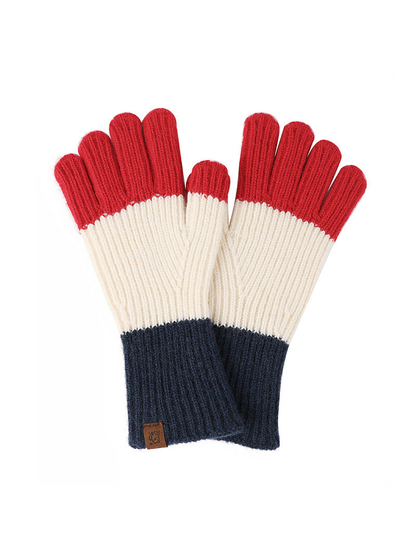 Navy, ivory and red colorblock ribbed gloves