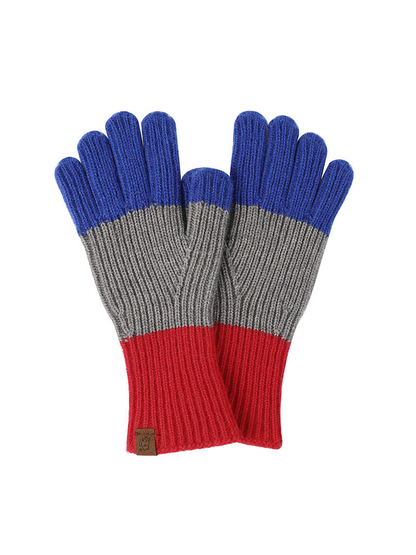 Red, gray and blue colorblock ribbed gloves