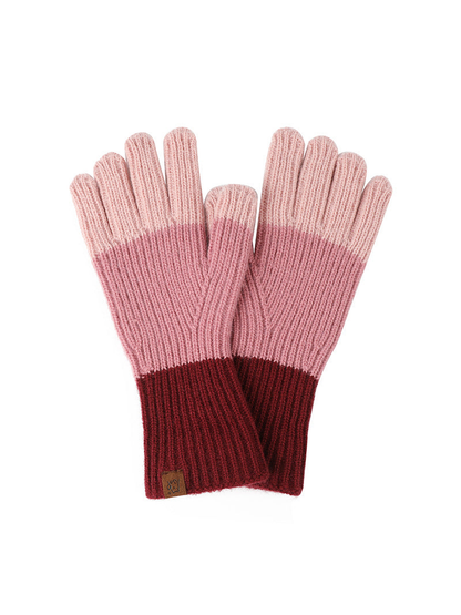 Burgundy, rose pink and light pink colorblock ribbed gloves