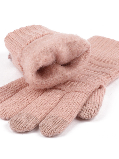 Close-up of the pink gloves' fuzzy interior texture