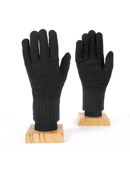 Black knit gloves with extended ribbed cuffs, front view