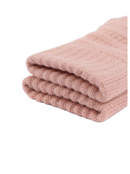 Close-up of the pink gloves' folded extended ribbed cuffs