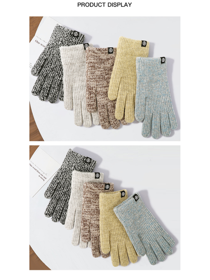 Five marled ribbed glove color variants displayed together