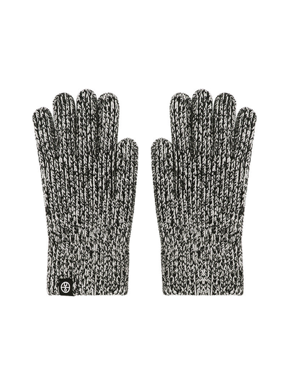 Black and gray marled ribbed gloves, front view