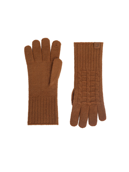 Brown textured gloves with extended ribbed cuffs, front and back views