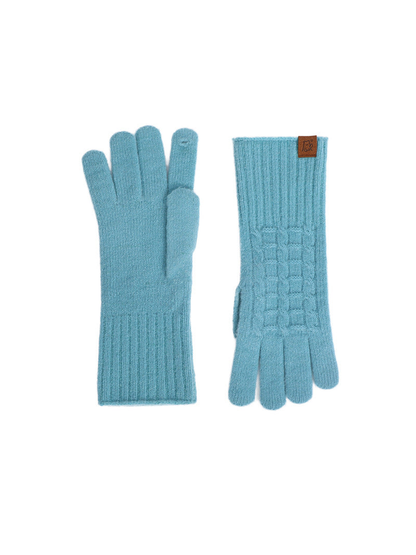 Light blue textured gloves with extended ribbed cuffs, front and back views