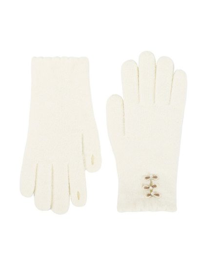 Ivory bow-accent gloves, front and back views