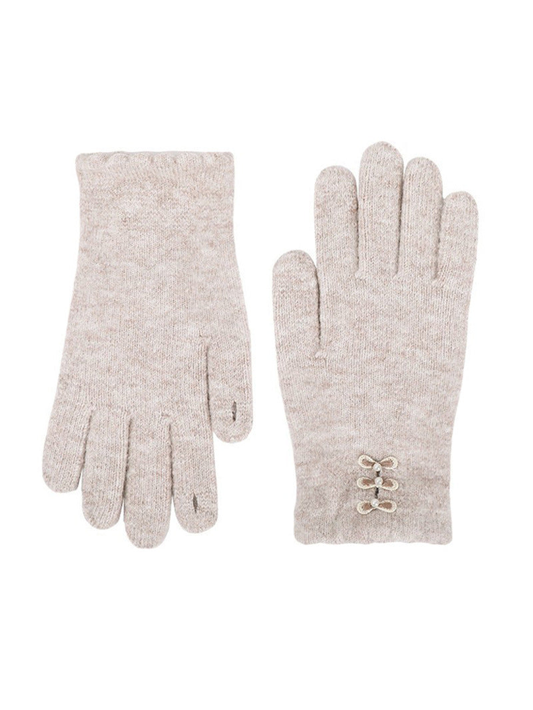 Blush bow-accent gloves, front and back views