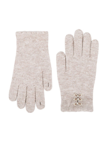 Blush bow-accent gloves, front and back views
