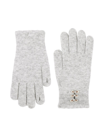 Light gray bow-accent gloves, front and back views