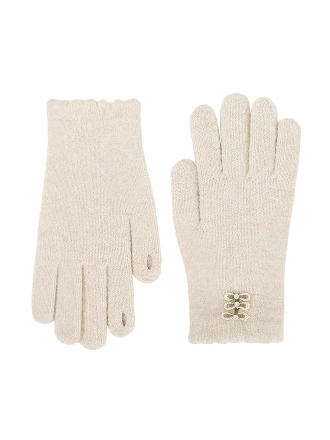 Cream bow-accent gloves, front and back views