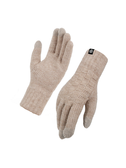 Beige checkerboard-knit gloves showing palm and back views