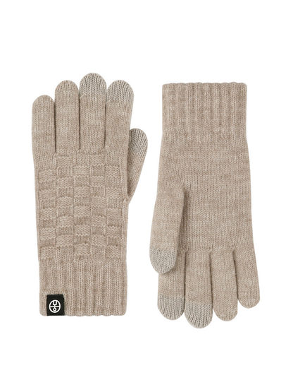 Beige checkerboard-knit gloves, front and back views