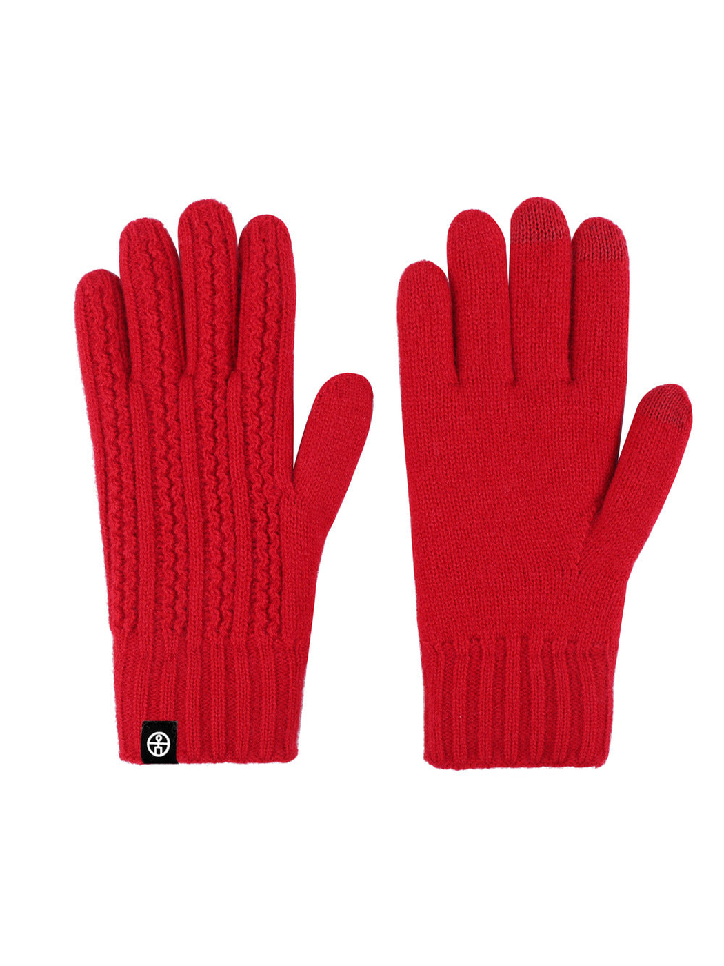Red cable-knit gloves showing the textured back and plain palm