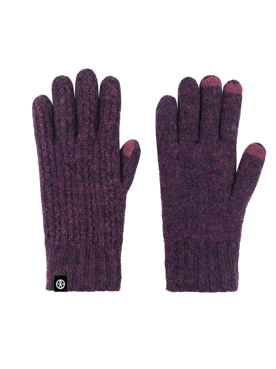 Heather plum cable-knit gloves with contrast fingertips