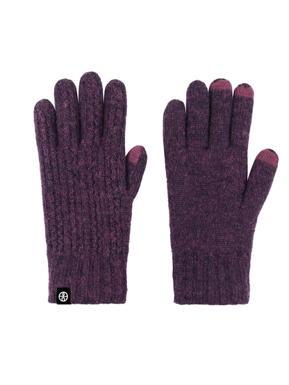 Heather plum cable-knit gloves with contrast fingertips