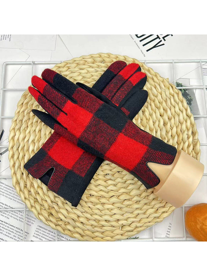 Black and red buffalo plaid gloves