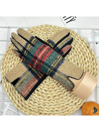 Khaki and green plaid gloves