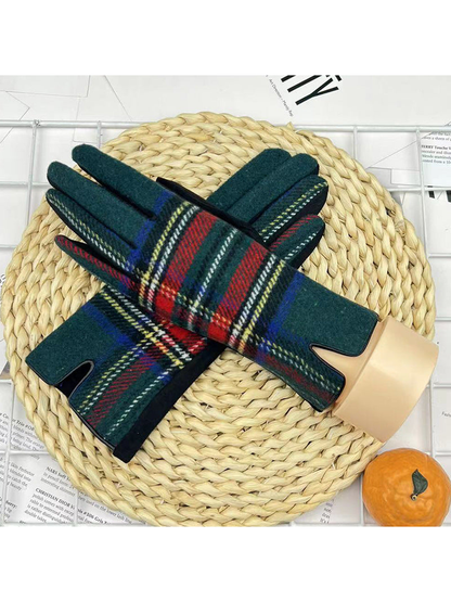 Dark green plaid gloves