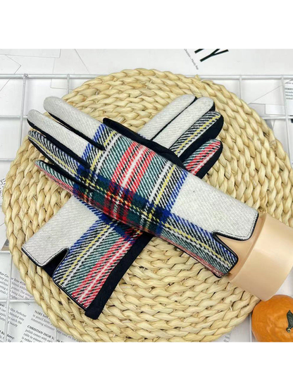 White multicolor plaid gloves