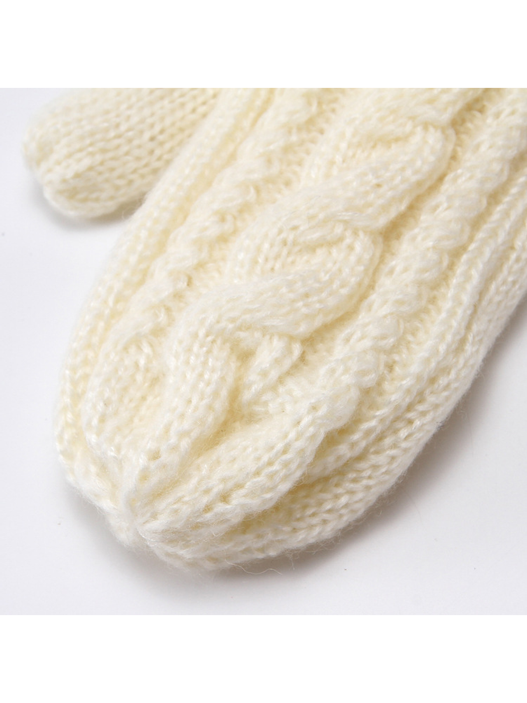 Close-up of the raised braided cable-knit mitten pattern