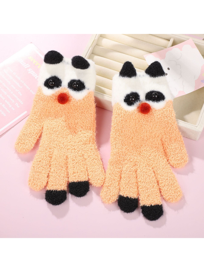 Orange panda motif gloves with black fingertip accents