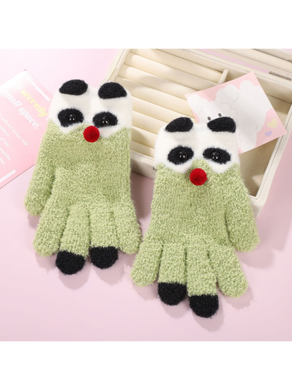 Light green panda motif gloves with black fingertip accents