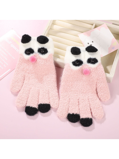 Light pink panda motif gloves with black fingertip accents
