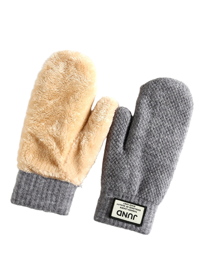 Heather gray mittens with plush interior and ribbed cuffs