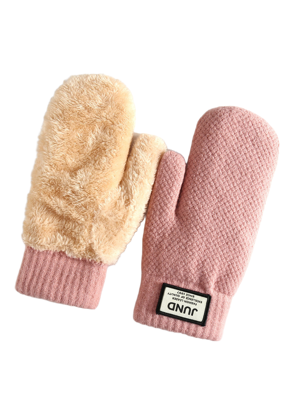 Pink mittens with plush interior and ribbed cuffs