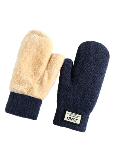 Navy mittens with plush interior and ribbed cuffs