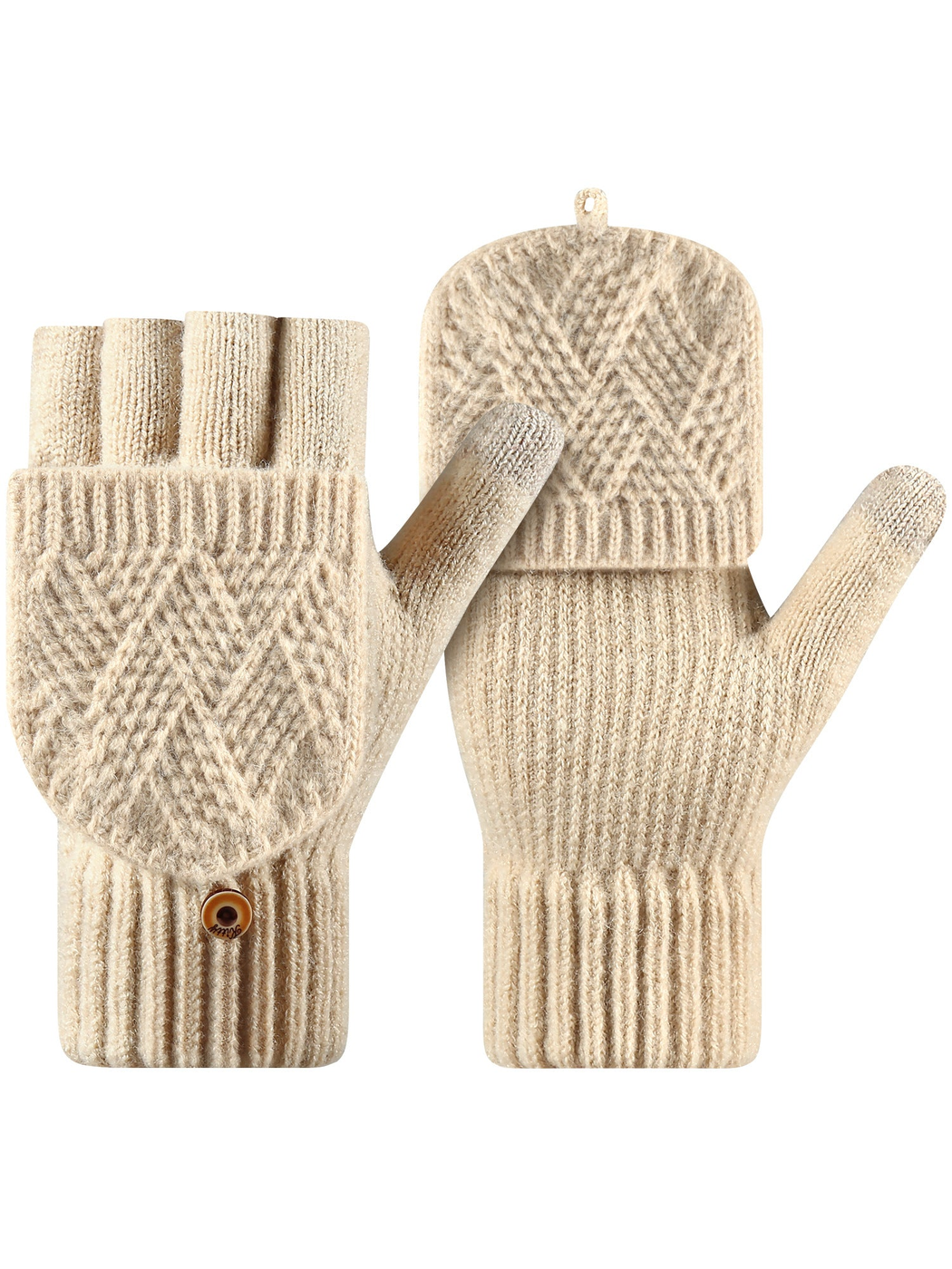 Ivory convertible fingerless gloves with fold-over mitten flaps
