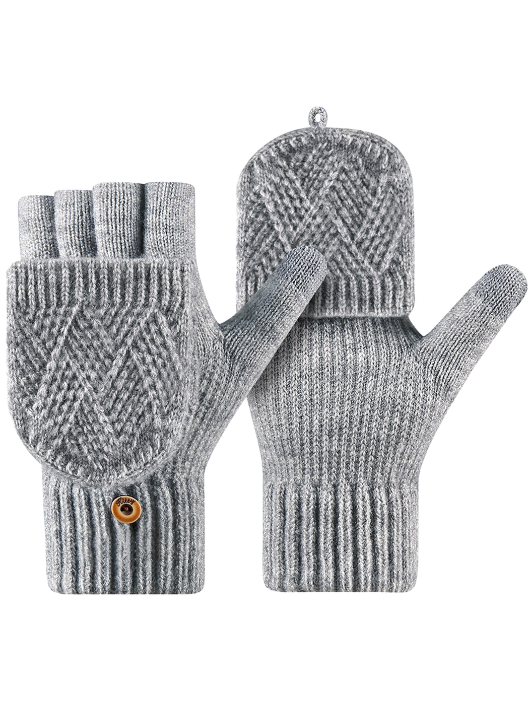 Heather gray convertible fingerless gloves with fold-over mitten flaps